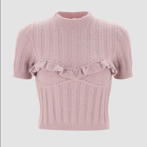 NWT Pink Ruffled Sweater Crop Tee S